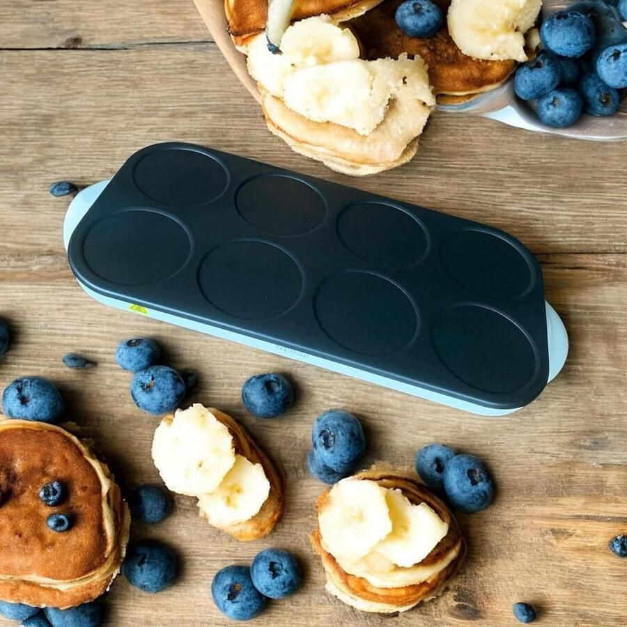 Mini Pannenkoekenmaker Apparaat Ontbijt Maken 8 Pannenkoeken Tegelijk 1500 Watt Wit Antraciet
