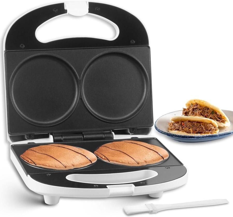 Mini Pannenkoekenmaker Apparaat Pannenkoeken Koekjes Ontbijt Maken Dubbele Anti-aanbaklaag 10 cm Wit