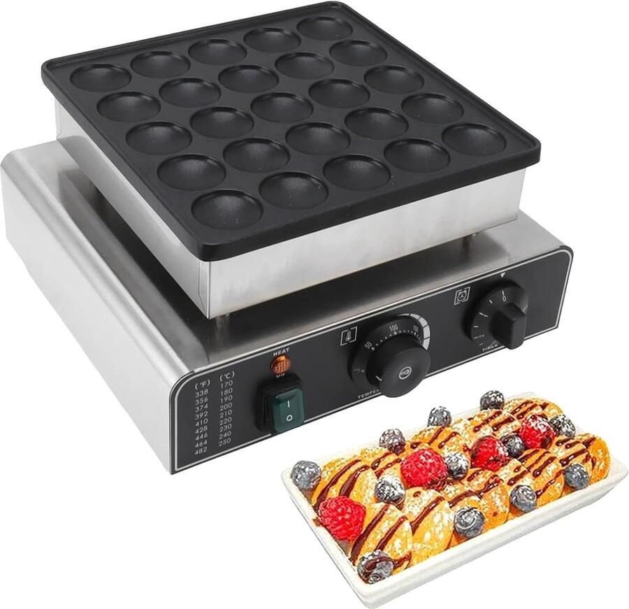 Mini Pannenkoekenmaker Apparaat Poffertjes Snelle Snacks Maken 25 Gaten 850W Zilver