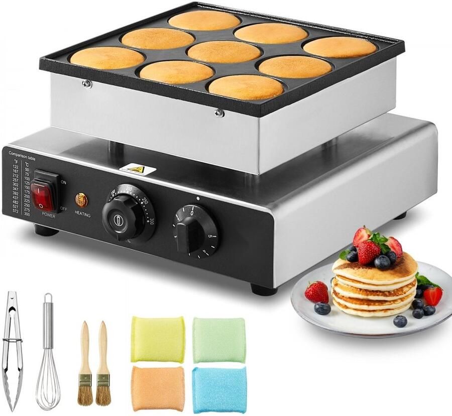 Mini Pannenkoekenmaker Commerciële Pannenkoekenmachine 9 Vormen Diameter 7 6 cm 850 W Temperatuur- en Tijdsregeling Dorayaki Bakplaat