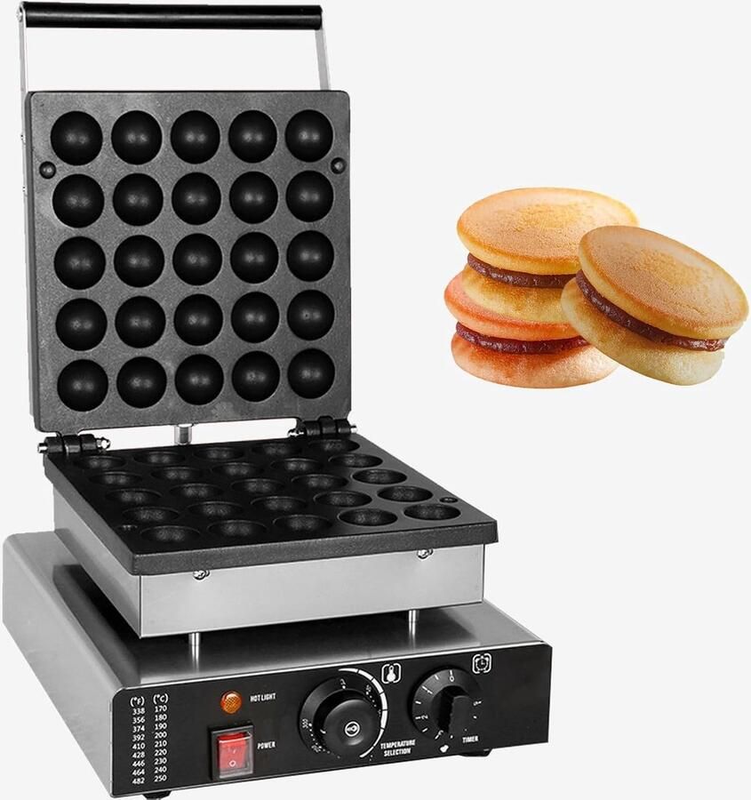 Mini Pannenkoekenmaker Dorayaki Maker Ontbijt Maken 25 Gaten 4.5 cm per gat Zilver