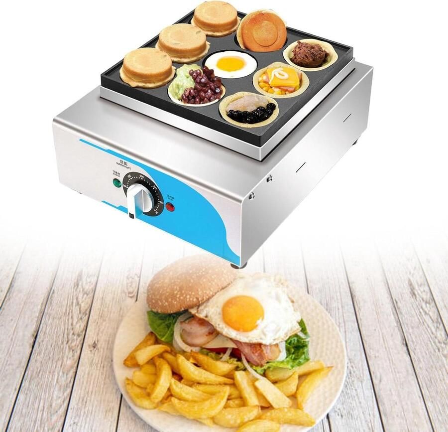 Mini Pannenkoekenmaker Dorayaki Maker Ontbijt Maken Non-stick Bakplaat 9 Stuks 80mm Zilver