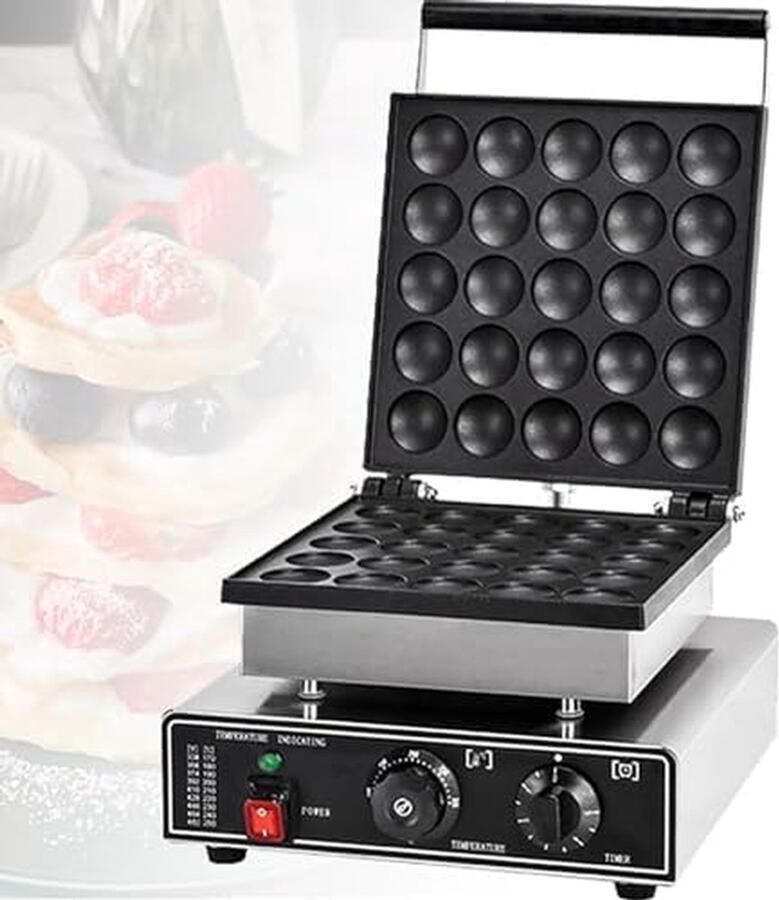 Mini Pannenkoekenmaker Elektrische Bakplaat Snelle Pannenkoeken Bakken 25 Gaten 1750W Zilver