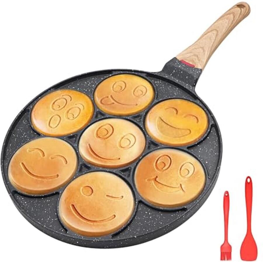 Mini Pannenkoekenmaker met 7 Smiley Gezichtvormen Anti-aanbak Bakplaat voor Kinderen