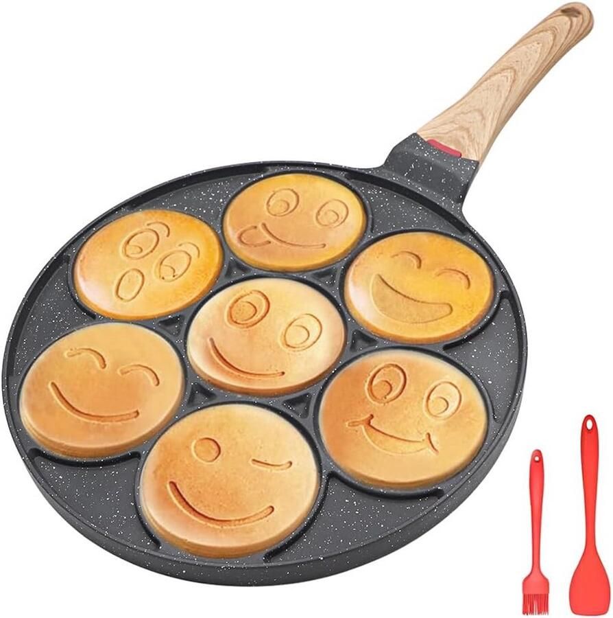 Mini Pannenkoekenmaker met 7 Smiley Gezichtvormen Anti-aanbak Bakplaat voor Kinderen
