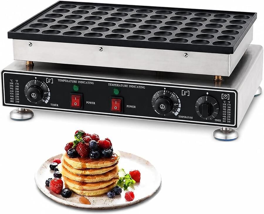 Mini Pannenkoekenmaker Poffertjes Grill Professioneel Bakken 50 Gaten 60x32x19cm Zilver