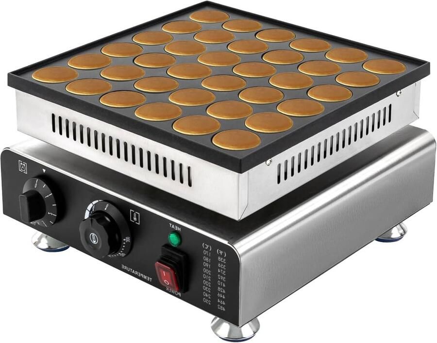 Mini-pannenkoekenmaker Poffertjespan Snacks Bereiden 36 Gaten 900 Watt Zwart Zilver