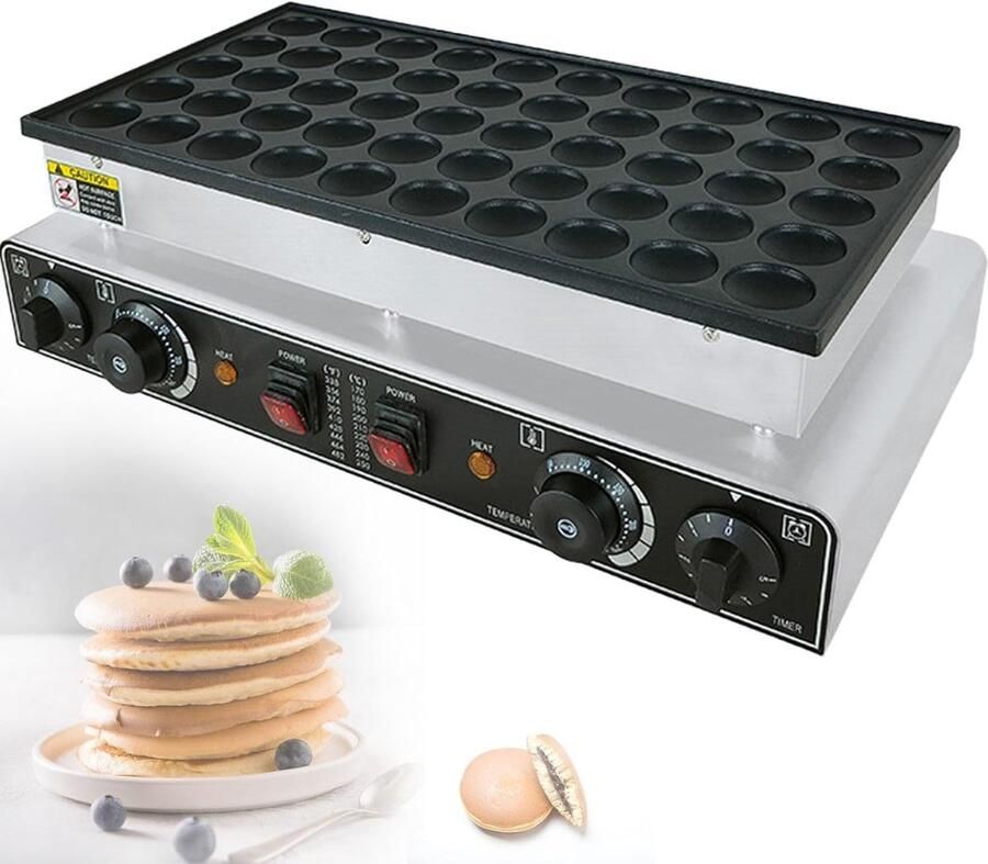 Mini Pannenkoekenmaker Poffertjesplaat Wafelijzer Snacks Bakken Antiaanbaklaag Timer 50 Gaten Zilver