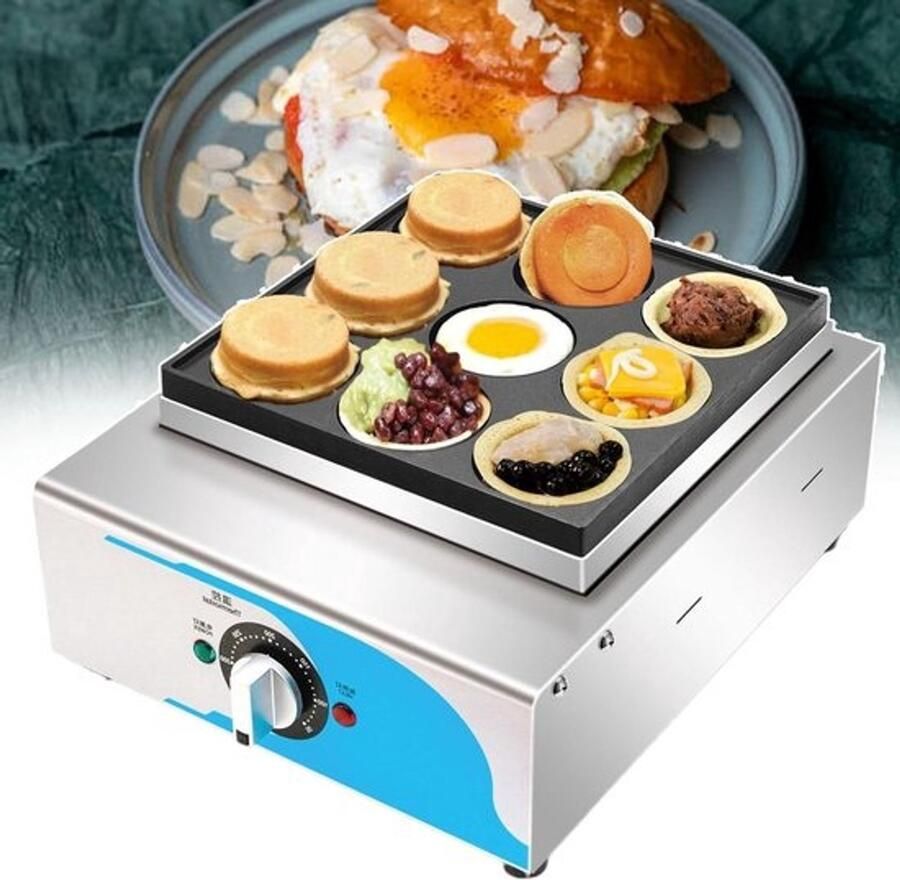 Mini Pannenkoekenmaker Wafelijzer Ontbijt Maken 9 Stuks Tegelijk 80mm Doorsnede Zilver
