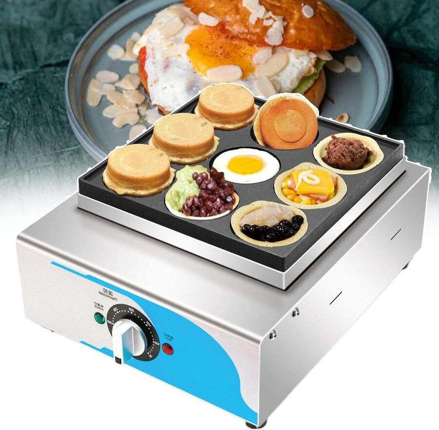 Mini Pannenkoekenmaker Wafelijzer Ontbijt Maken 9 Stuks Tegelijk 80mm Doorsnede Zilver