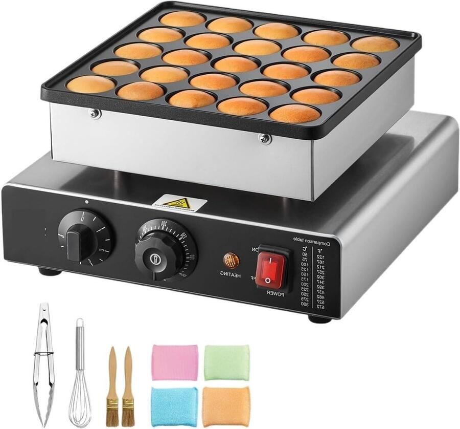 Mini Pannenkoekenmaker Wafelijzer Pofertjes Snel Ontbijten Non-stick Coating 10x10x10 mm Zilver