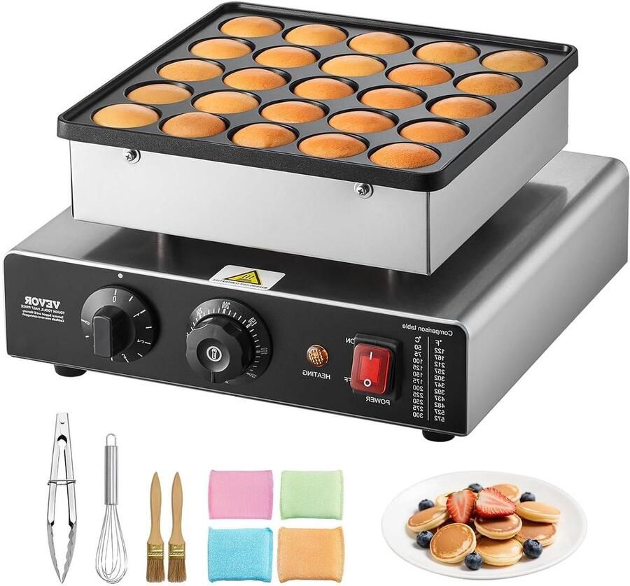 Mini Pannenkoekenmaker Wafelijzer Pofertjes Snelle Ontbijtjes Maken 25 Pannenkoekjes Tegelijk 43 mm Diameter RVS Kleur