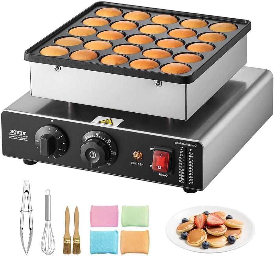 Mini Pannenkoekenmaker Wafelijzer Pofertjes Snelle Ontbijtjes Maken 25 Stuks Tegelijk 43 mm Diameter Zilverkleurig