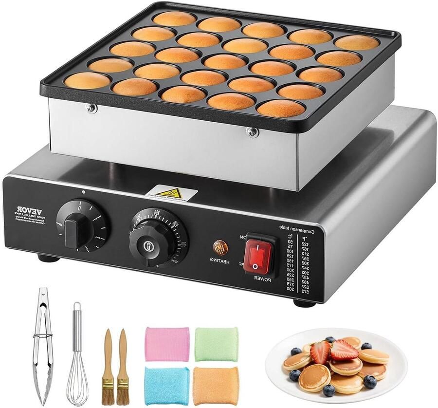Mini Pannenkoekenmaker Wafelijzer Poffertjes Snelle Ontbijtjes Maken 25 Mini Pannenkoeken Tegelijk 43 mm Diameter Zilverkleurig