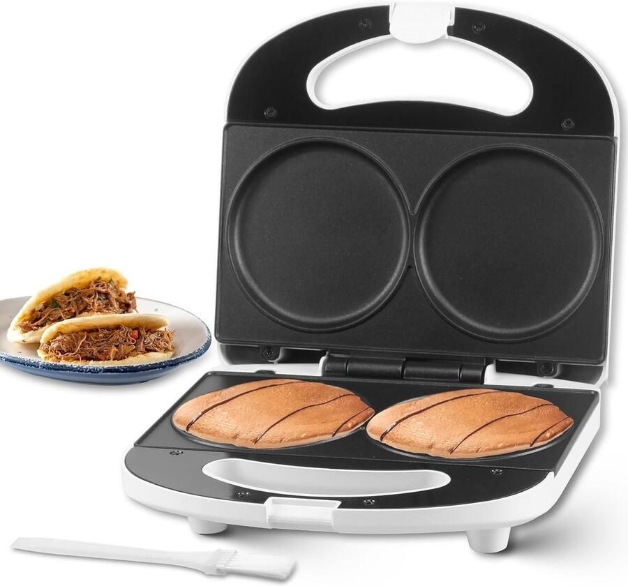 Mini Pannenkoekenmaker Wit Elektrische Dubbele Pannenkoekenpan Ideaal voor Pannenkoeken en Ontbijtgerechten