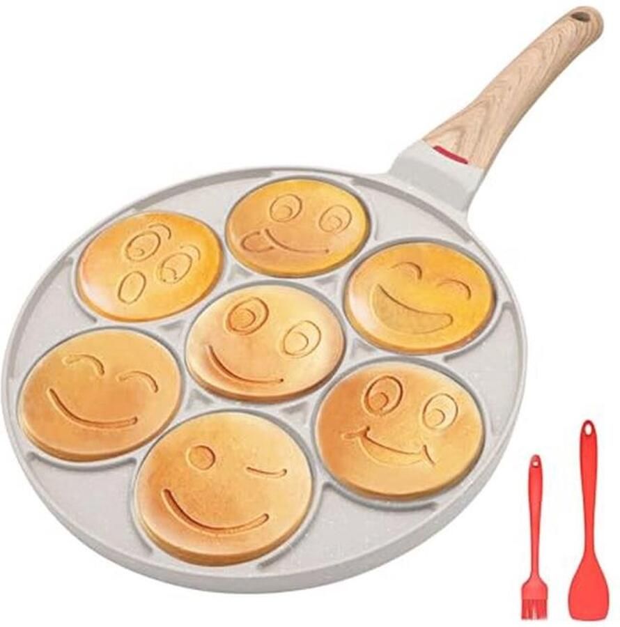 Mini Pannenkoekenpan met 7 Smiley Gezichten Non Stick 26cm