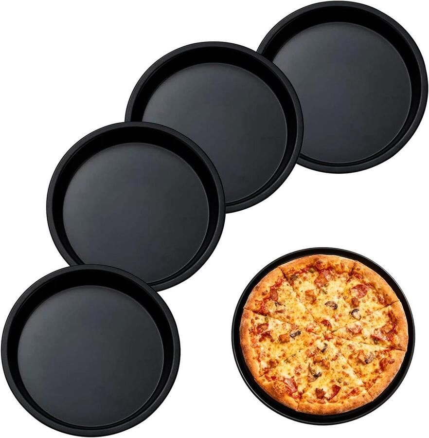 Mini Pizza Ovenschaal Bakvormpjes Set Individuele Porties Anti-aanbaklaag 4 stuks 15 cm Zwart