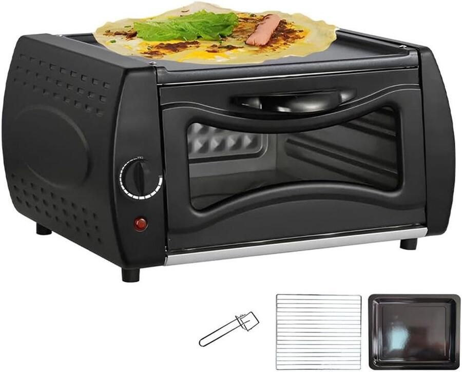 Mini Pizzaoven Aanrechtoven Broodrooster Bakken Koken Braden Dubbele Capaciteit 39x30x22cm Zwart - Foto 1