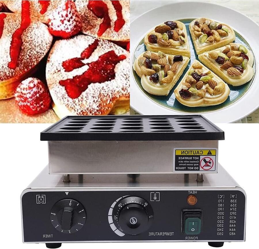 Mini Poffertjespan Hartjes Wafels Ontbijt Bakken 25 Stuks Tegelijk 32x29.5x17.5 cm Zilver