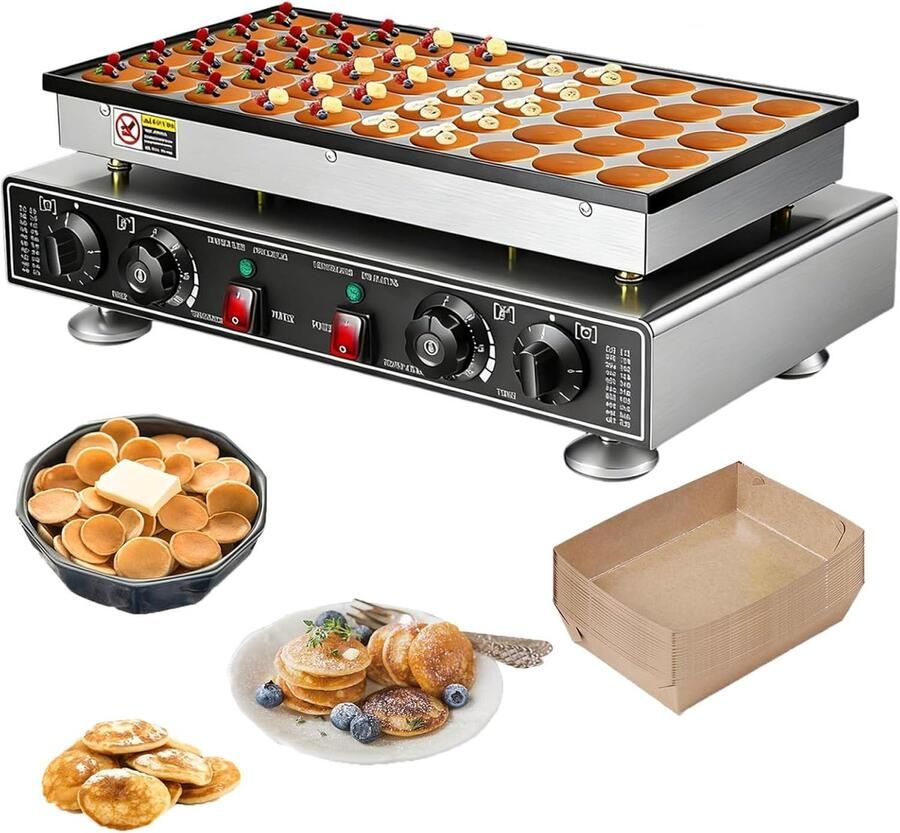 Mini Poffertjespan Poffertjesmaker Elektrisch Pannenkoeken Bakken Dubbele Thermostaat 50 Gaten Zilver