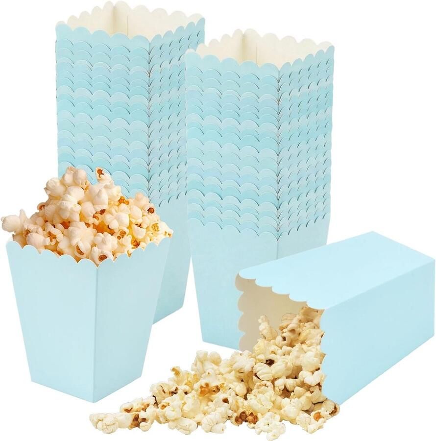 Mini Popcorn Containers Set van 50 Ideaal voor Filmavonden Feestjes en Verjaardagen Papieren Popcornzakken in Blauw
