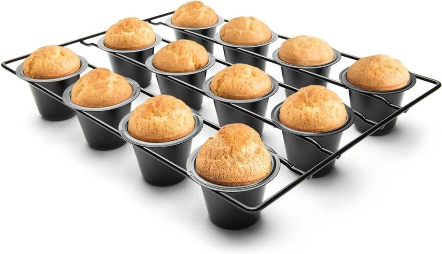 Mini Popover Pan Muffinblik Yorkshire Pudding Luchtige Gebakjes Bakken Antiaanbaklaag 12 Koppen Zilver