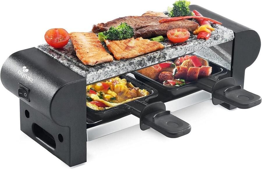 Mini Raclette Apparaat voor 2 Gezellige diners Afneembare steen 350 Watt Zwart