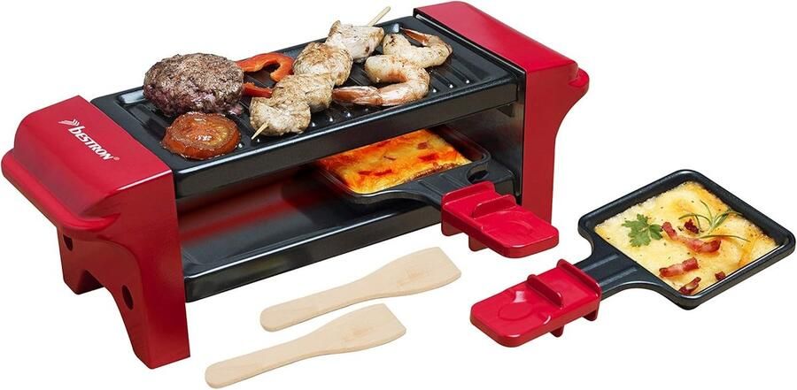 Mini Raclette Gourmetstel Tafelgrill Partypan Gezellig Eten Inclusief 2 Pannen Voor 2 Personen Rood Zwart