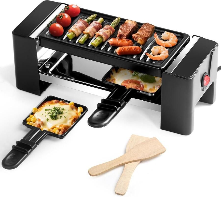 Mini Raclette Grill Elektrische Grillpan Gezellige Avonden Voor 1-2 Personen Compact Formaat Zwart