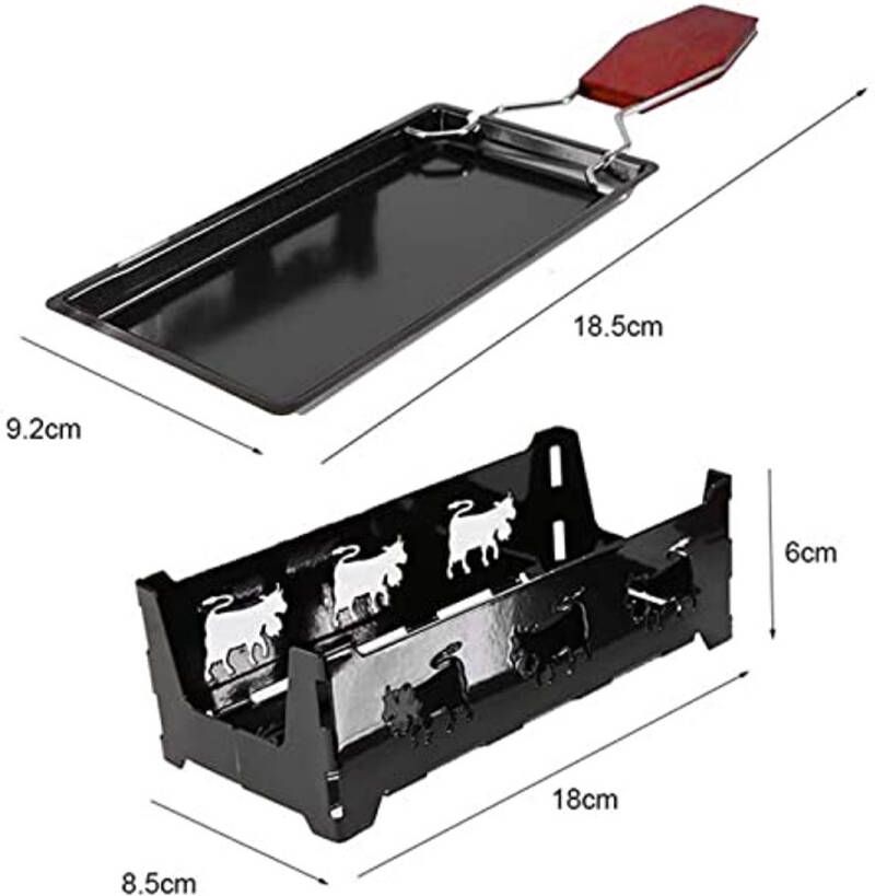 Mini Raclette Grill met Vouwbare Houten Handgreep Draagbare Bakplaat voor Kaas Vlees en Groenten