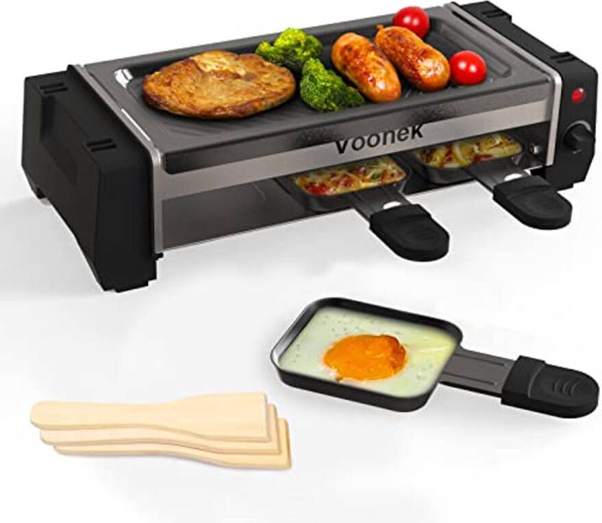 Mini Raclette Grill voor 2 Personen Regelbare Thermostaat Anti-aanbaklaag en Afneembare Grillplaat