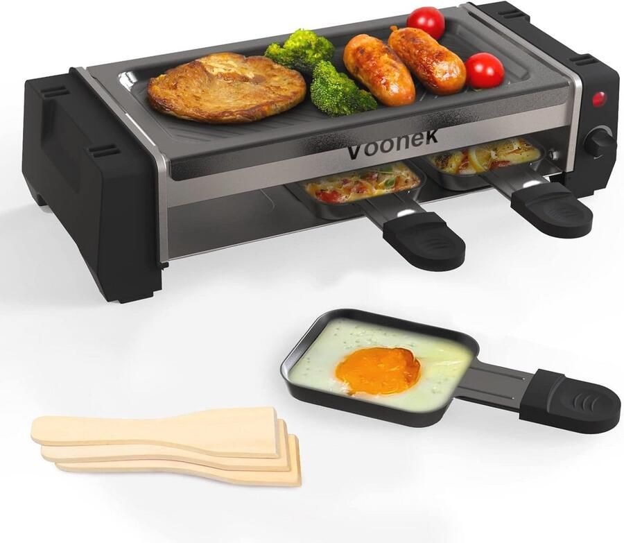 Mini Raclette Grill voor 2 Personen Regelbare Thermostaat Anti-aanbaklaag en Afneembare Grillplaat