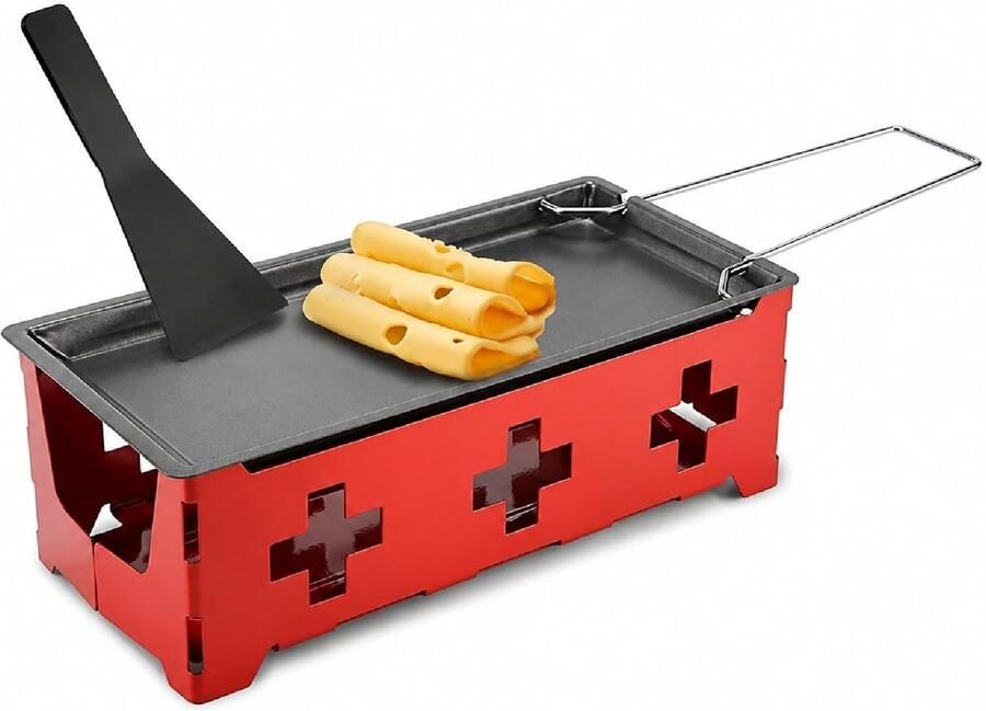 Mini Raclette Grill Zwart Voor 2 Personen Hittebestendig Koolstofstaal Voor Thuis en Op Reis