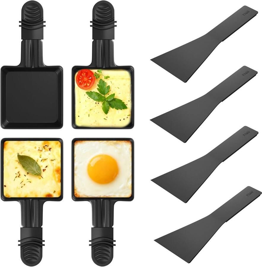 Mini raclette pannen Gourmet bakjes Kaas smelten Anti-aanbaklaag 4 stuks Zwart