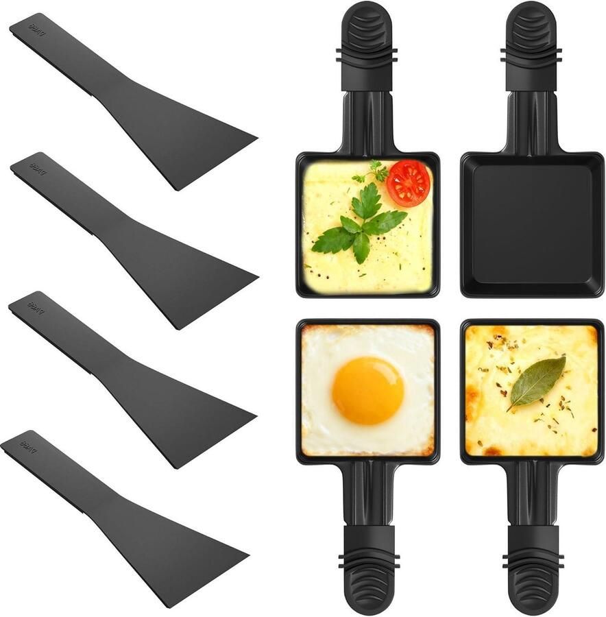 Mini Raclette Pannen Gourmet Pannetjes Kaas Smelten Anti-aanbak & Anti-verbranding 4 Stuks Zwart