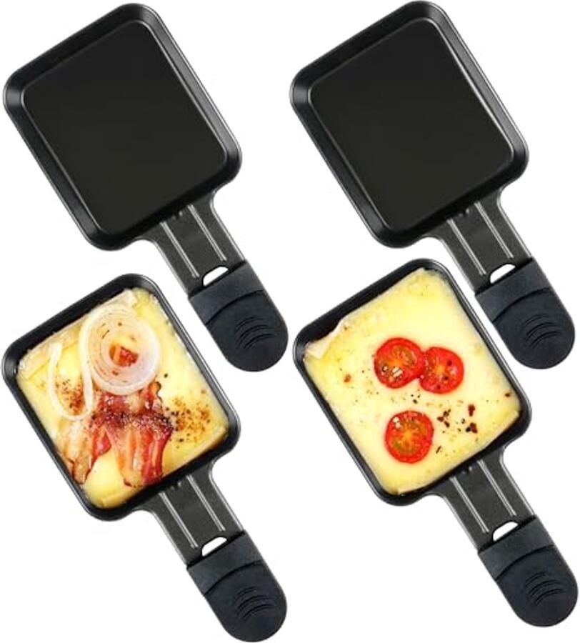 Mini Raclette Pannen Set voor BBQ Grill 4 Stuks met Geïsoleerde Handgreep