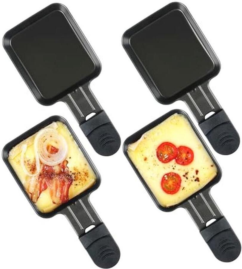 Mini Raclette Pannen Set voor BBQ Grill 4 Stuks met Geïsoleerde Handgreep