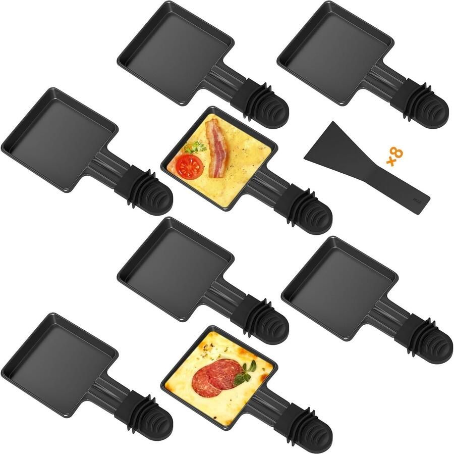 Mini Raclette Pannetjes Antiaanbaklaag 18 35 x 9 23 x 1 45 cm Set van 8 Inclusief Nylon Schepjes Voor Gezellige Avonden