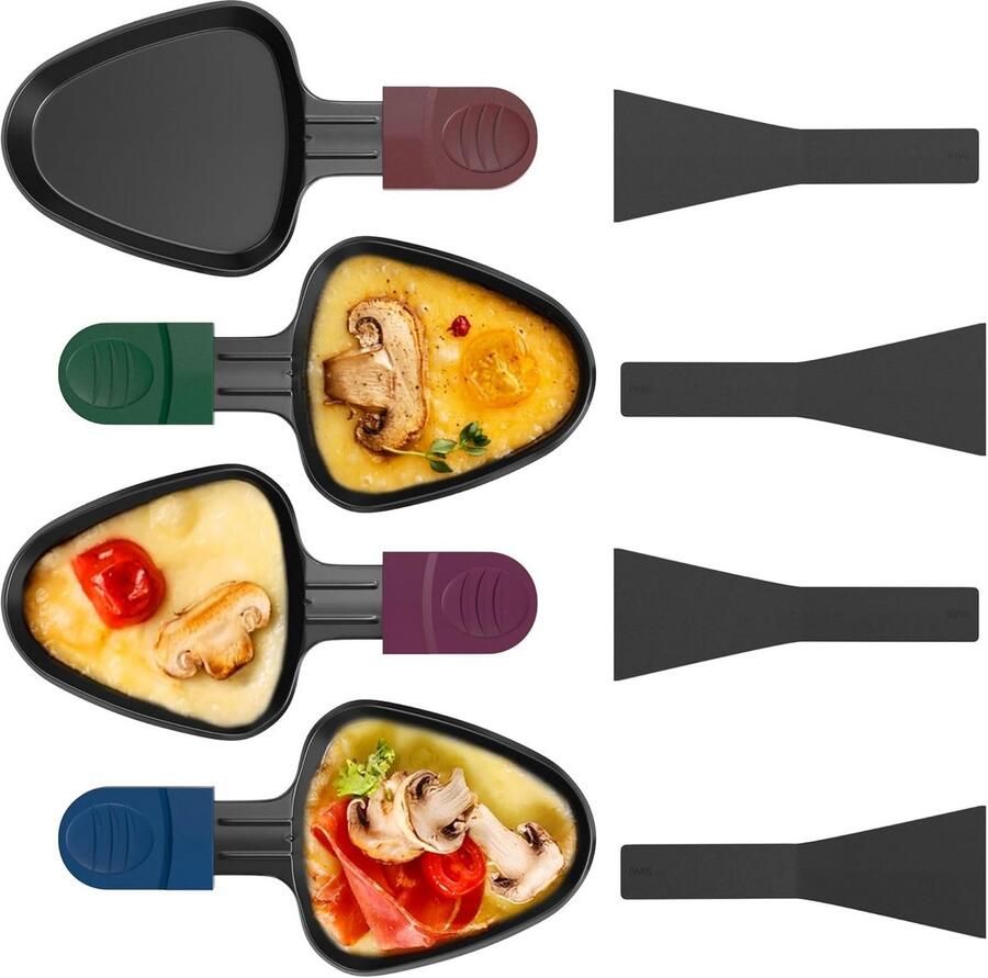 Mini Raclette Pannetjes Set van 4 Driehoekig en Antiaanbak Inclusief Nylon Schep