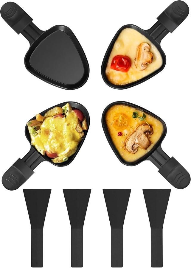 Mini Raclette-pannetjes Zwart 18 34 x 10 08 cm Antiaanbaklaag met Hittebestendige Handgreep Voor Gezellige Avonden
