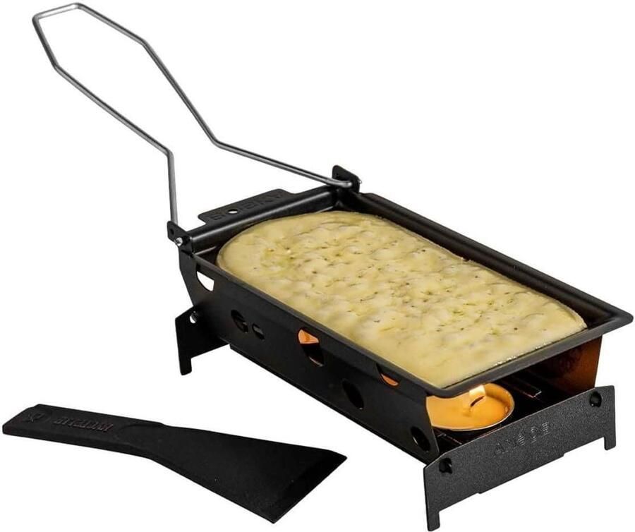 Mini Raclette Set Draagbare Grill Kaas Smelten Werkt op Waxinelichtjes 31.5cm x 8.7cm Zwart