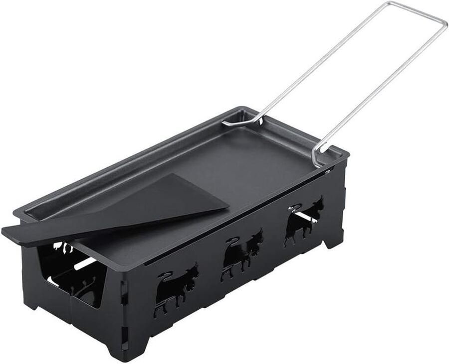Mini Raclette Set Kaas Smelter Kaas Smelten Opvouwbaar Handvat 18.5 cm Breed Zwart