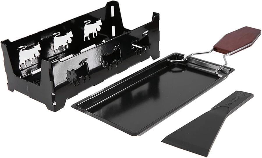 Mini Raclette Set Kaassmelter Bakplaat Gezellige Bijeenkomsten Antiaanbaklaag Kaarsen Verwarming 19x10x7cm Zwart