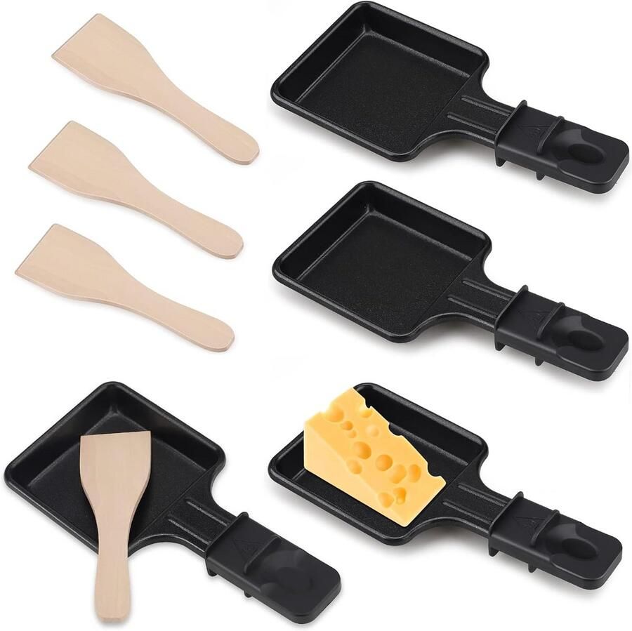 Mini Raclette Set met Antiaanbaklaag 4-delige Pannenkoekenpannen en Houten Scheppen