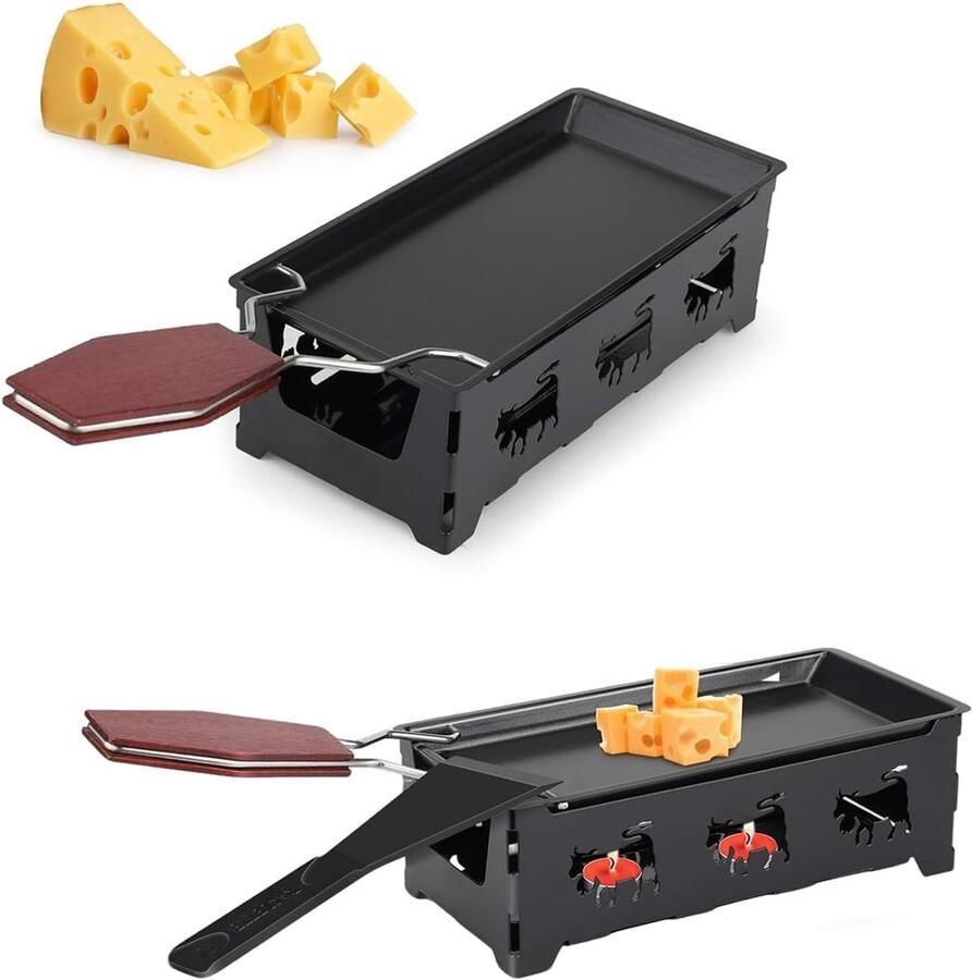 Mini Raclette Set Zwart Draagbare Raclette Rotaster voor Thuis en Buiten Ideaal voor Smelten van Kaas en Chocolade