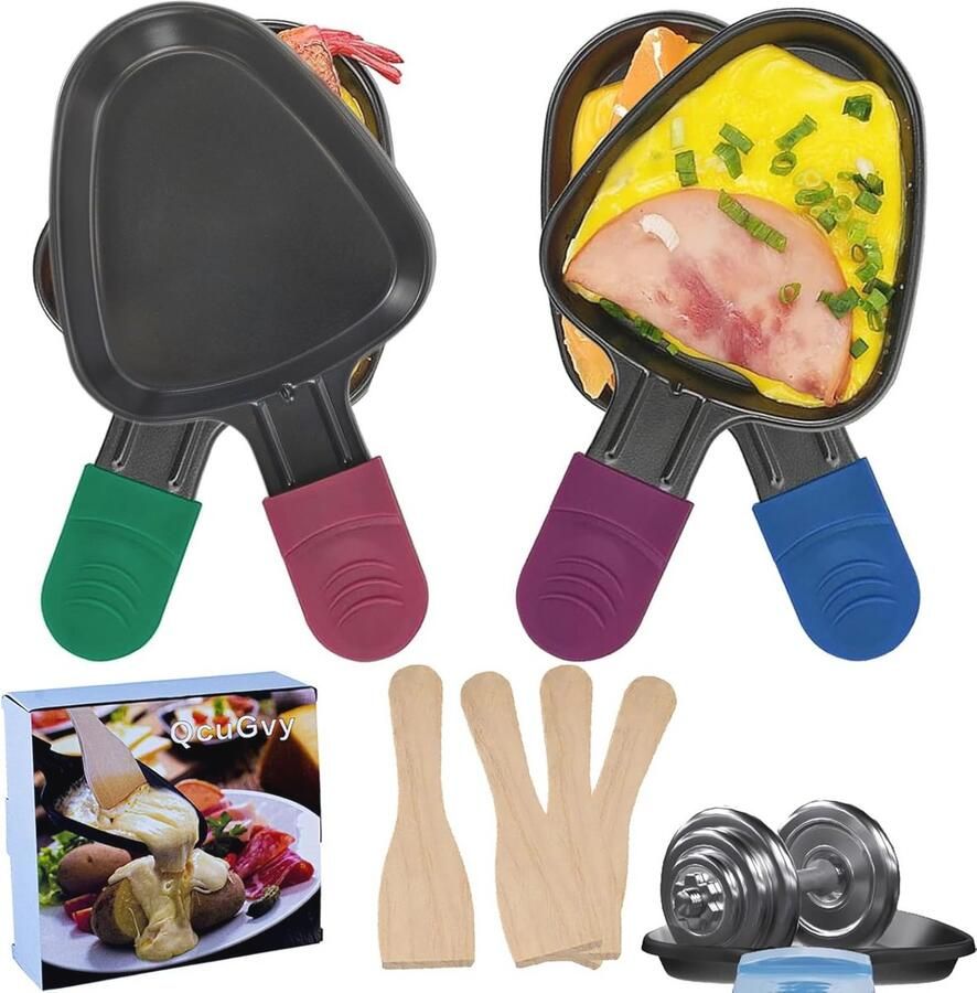 Mini Raclettepannen Set met Antiaanbaklaag 4 Stuks voor Gezellige Avonden