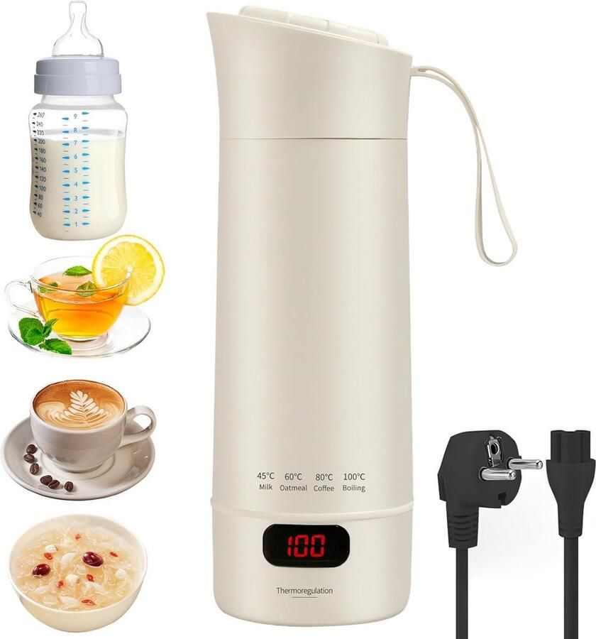 Mini Reisketel Draagbaar 400ml Elektrische Waterkoker met 4 Temperatuurinstellingen