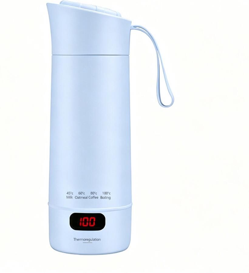 Mini reiswaterkoker 400ml｜4 temperatuurniveaus snel opwarmendKleine draagbare reiswaterkoker 400 ml – mini elektrische waterbeker 300W temperatuurinstelling automatische uitschakeling voor thee en koffie op reis（blauw）