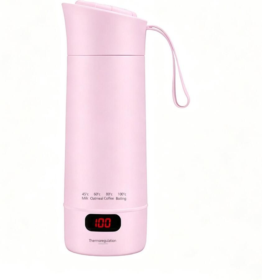 Mini reiswaterkoker 400ml｜4 temperatuurniveaus snel opwarmendKleine draagbare reiswaterkoker 400 ml – mini elektrische waterbeker 300W temperatuurinstelling automatische uitschakeling voor thee en koffie op reis（roze）
