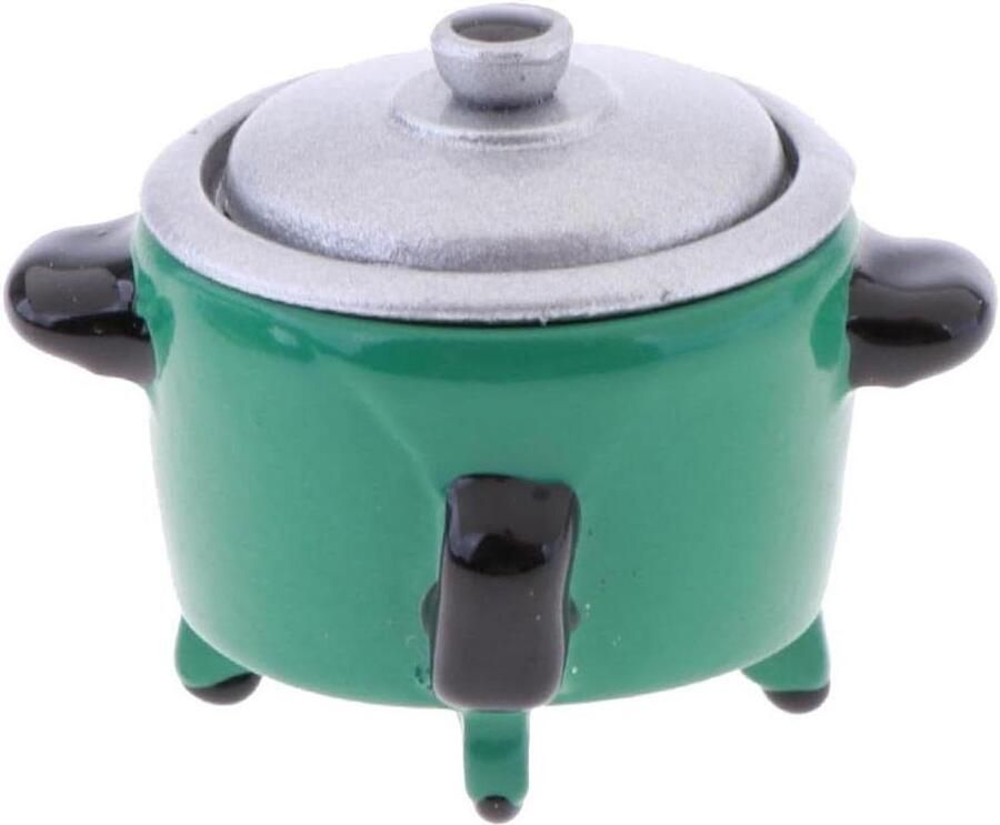 Mini Rijstkoker Poppenhuis Keukengerei Miniatuur Koken Gedetailleerd Model 1:12 Schaal Donkergroen